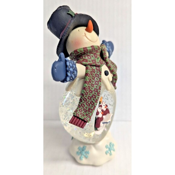 Snowman Water Globe Lighted Figurine Scarf Mittens Hat Snow Christmas Holiday - Picture 7 of 7